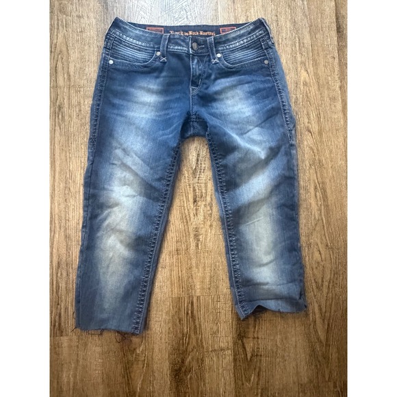 Rock Revival Denim - Rock by Rock Revival Devon Skinny Jeans Blue Stretch Moto Frayed Hem Size 29